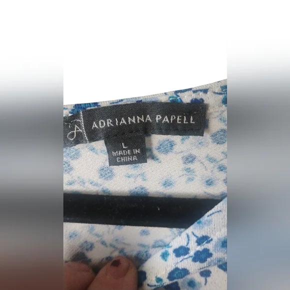 Adrianna Papell  Blue Floral Print Puff Sleeve Blouse SZ L - Picture 2 of 5